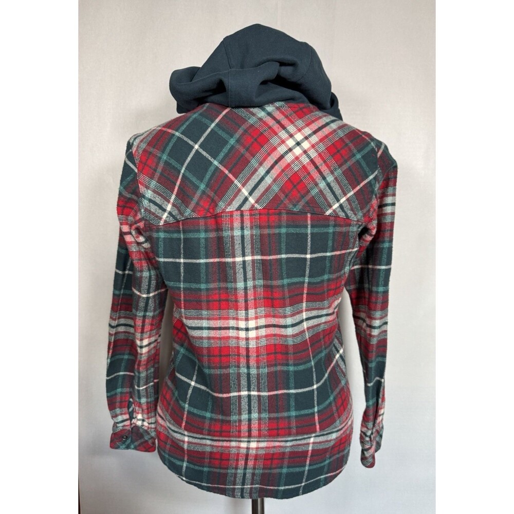 Columbia Red and Green Plaid Hooded Button Down Flannel Top Small Gorpcore - Picture 3 of 8